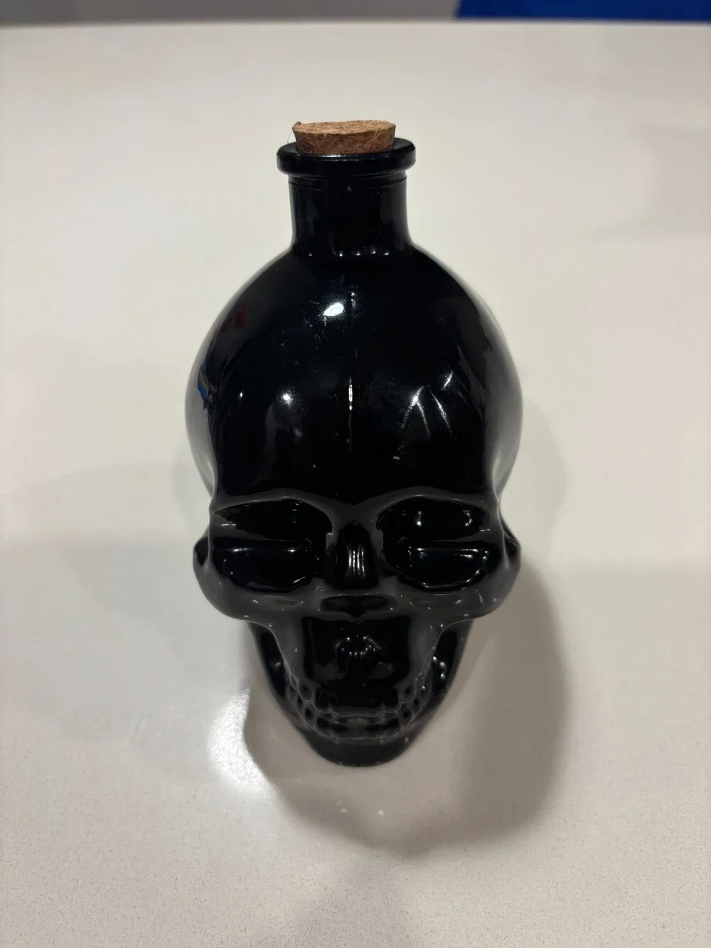 NEW Black Glass SKULL Decanter w/Cork Top for Use or Display Decor